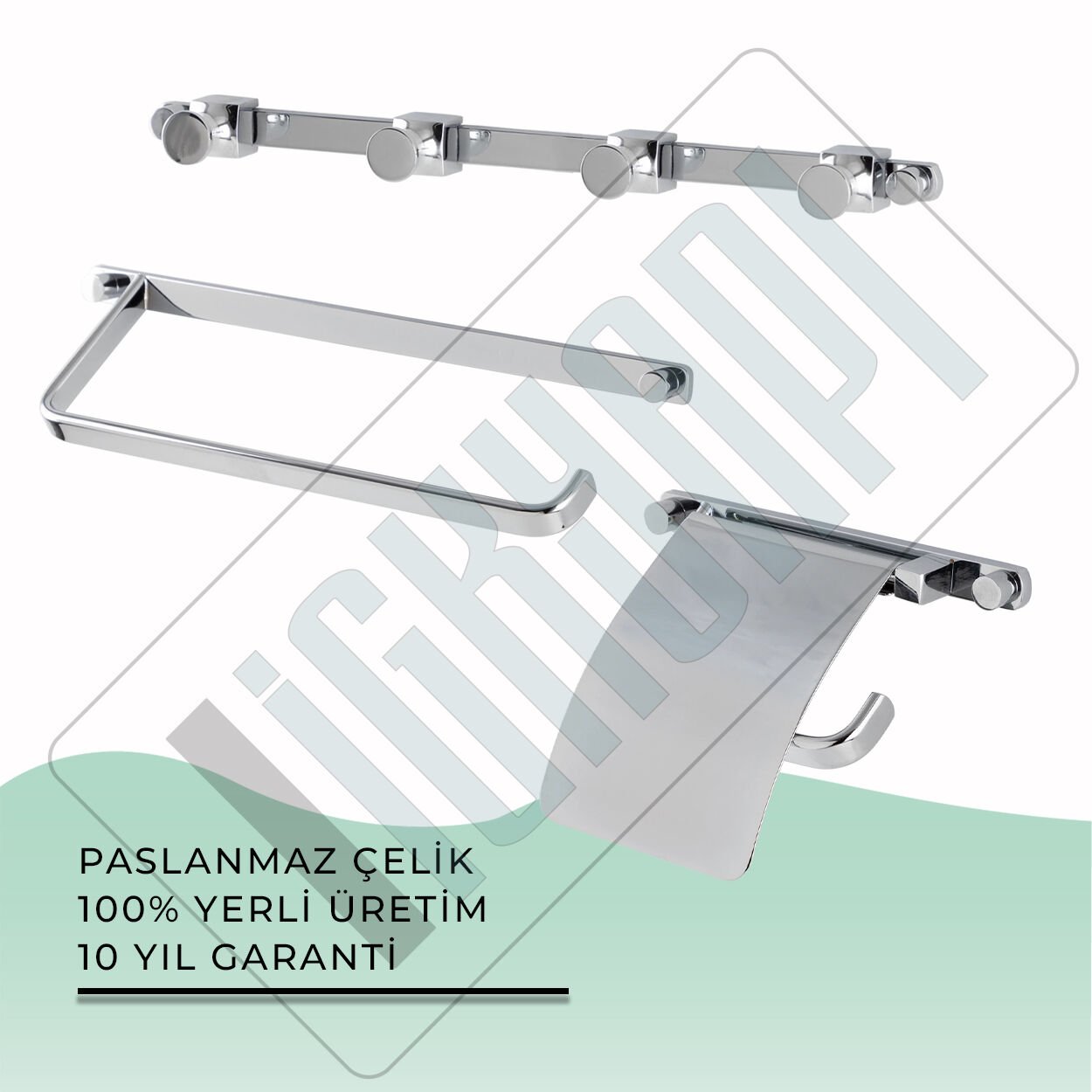 İGK YAPI - Çelik Banyo Mercan Banyo Aksesuar Seti - 35 (3 Parça)