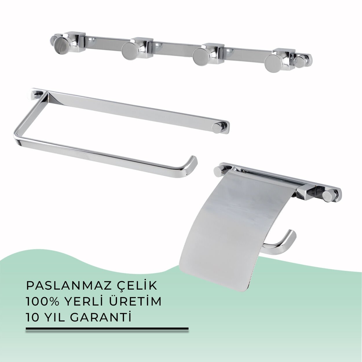 İGK YAPI - Çelik Banyo Mercan Banyo Aksesuar Seti - 35 (3 Parça)