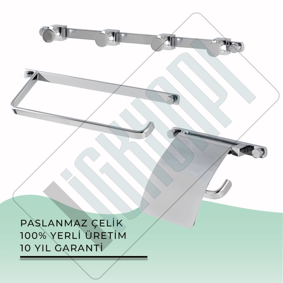İGK YAPI - Çelik Banyo Mercan Banyo Aksesuar Seti - 35 (3 Parça)