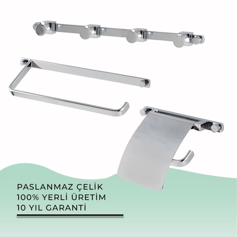 İGK YAPI - Çelik Banyo Mercan Banyo Aksesuar Seti - 35 (3 Parça)