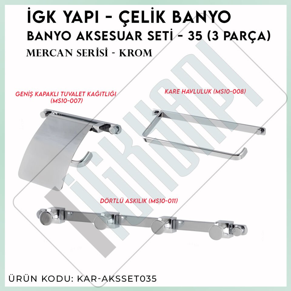 İGK YAPI - Çelik Banyo Mercan Banyo Aksesuar Seti - 35 (3 Parça)