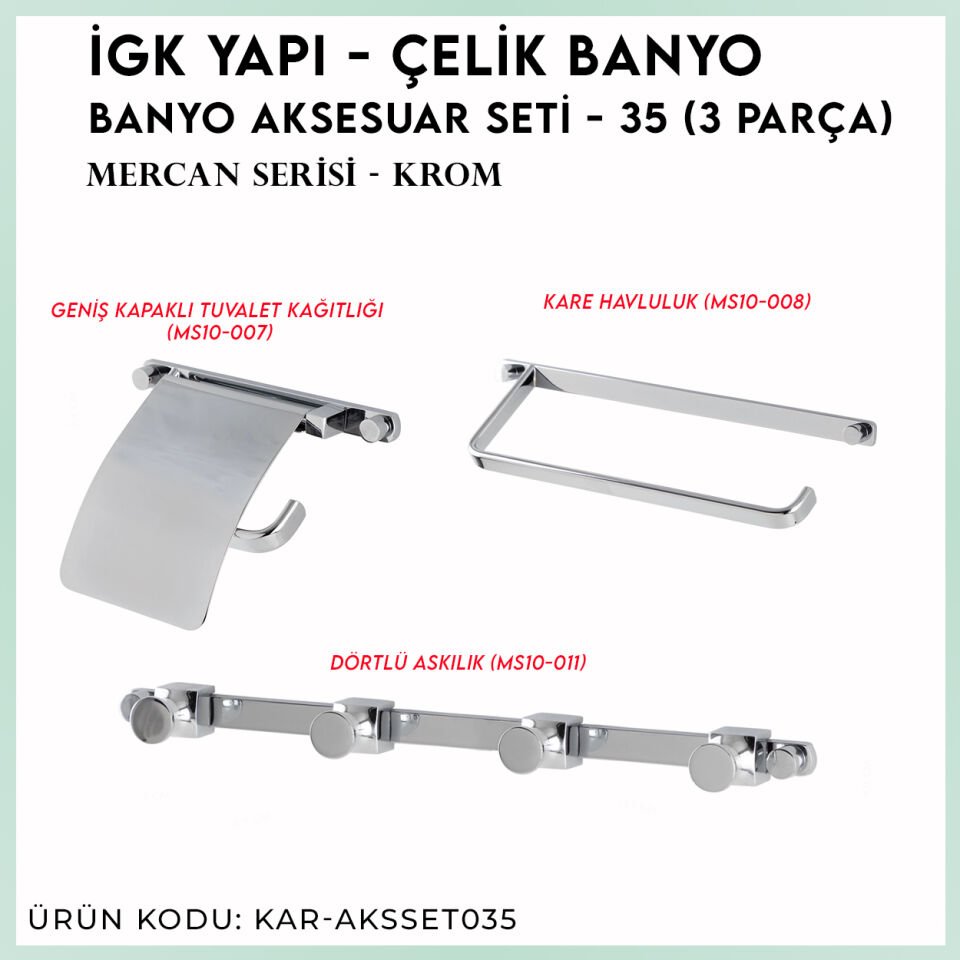 İGK YAPI - Çelik Banyo Mercan Banyo Aksesuar Seti - 35 (3 Parça)