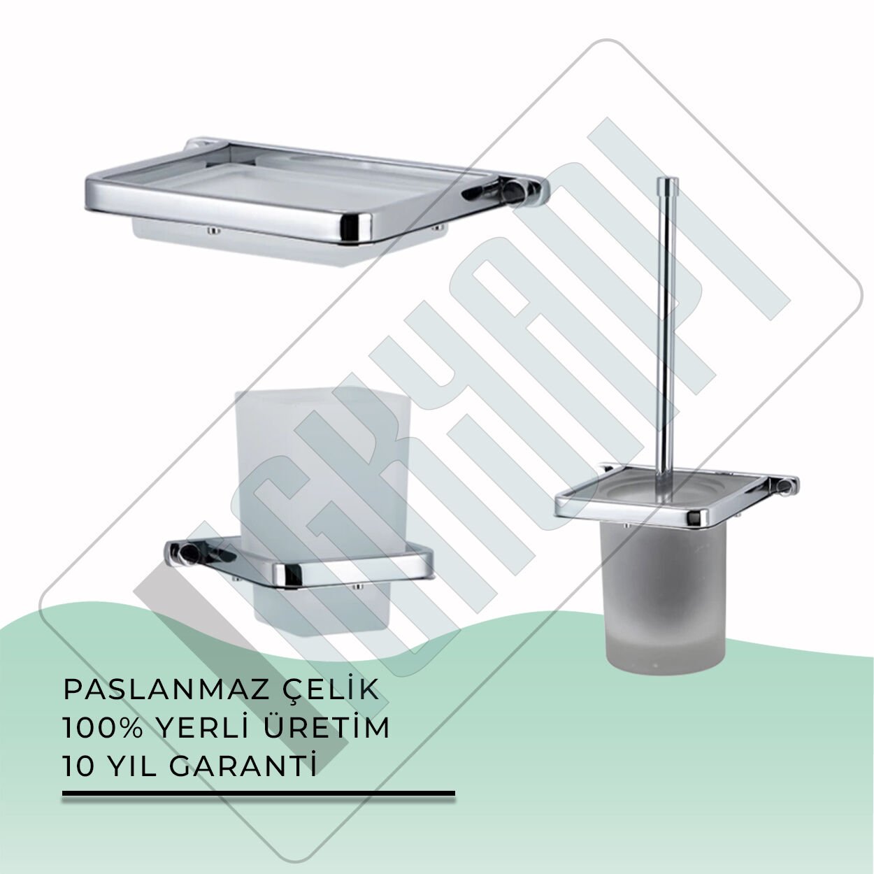 İGK YAPI - Çelik Banyo Mercan Banyo Aksesuar Seti - 36 (3 Parça)