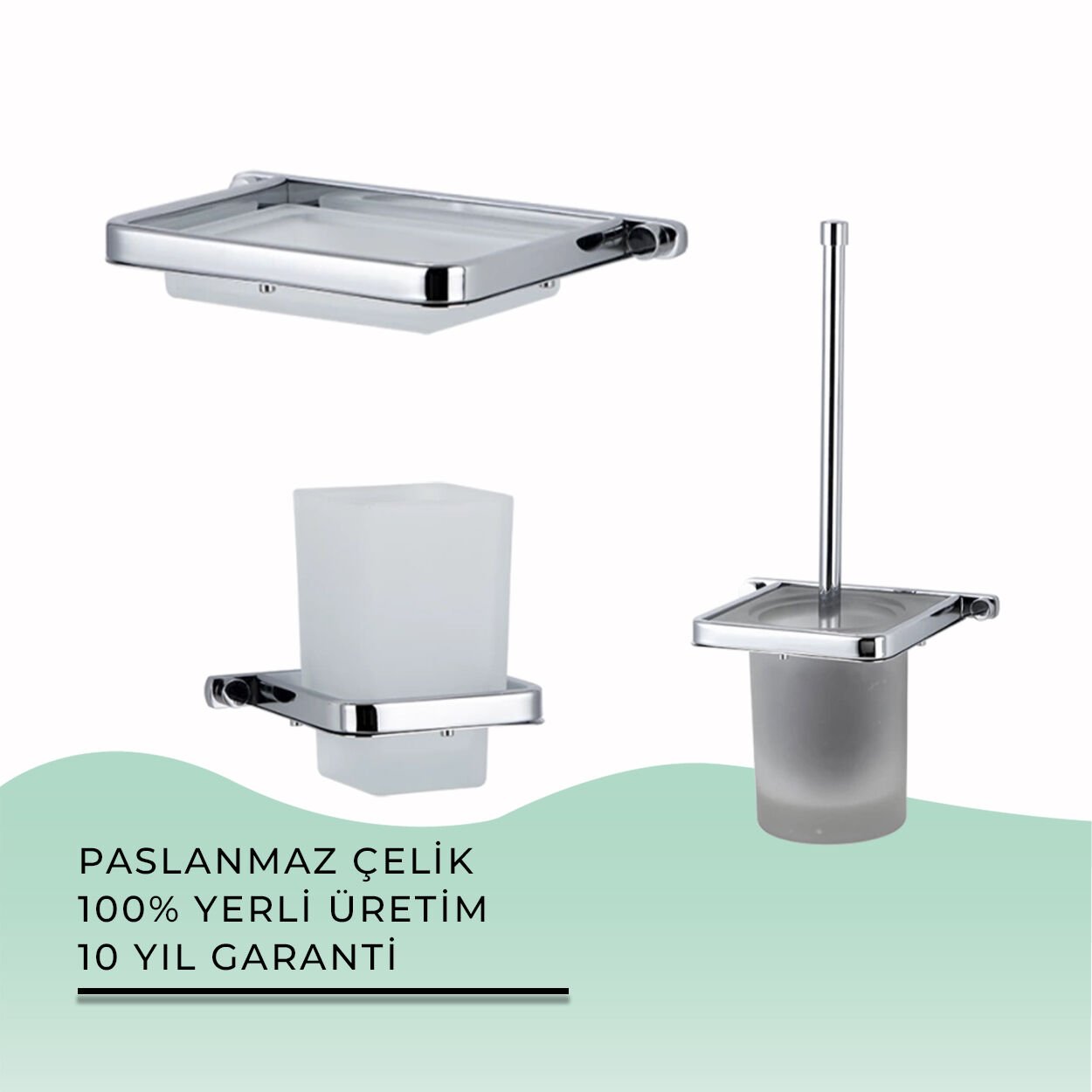 İGK YAPI - Çelik Banyo Mercan Banyo Aksesuar Seti - 36 (3 Parça)