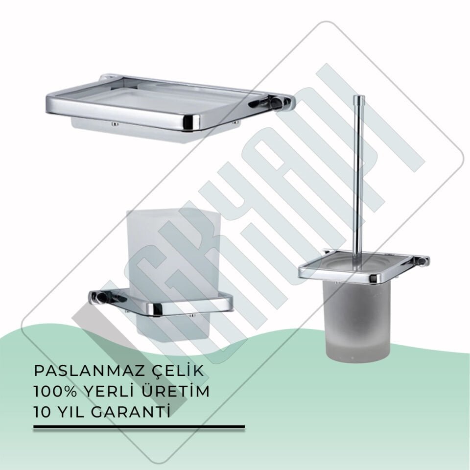 İGK YAPI - Çelik Banyo Mercan Banyo Aksesuar Seti - 36 (3 Parça)