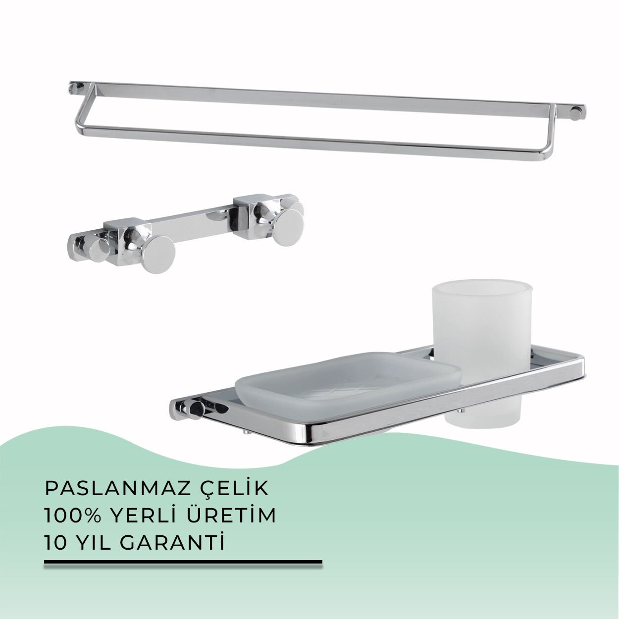İGK YAPI - Çelik Banyo Mercan Banyo Aksesuar Seti - 37 (3 Parça)