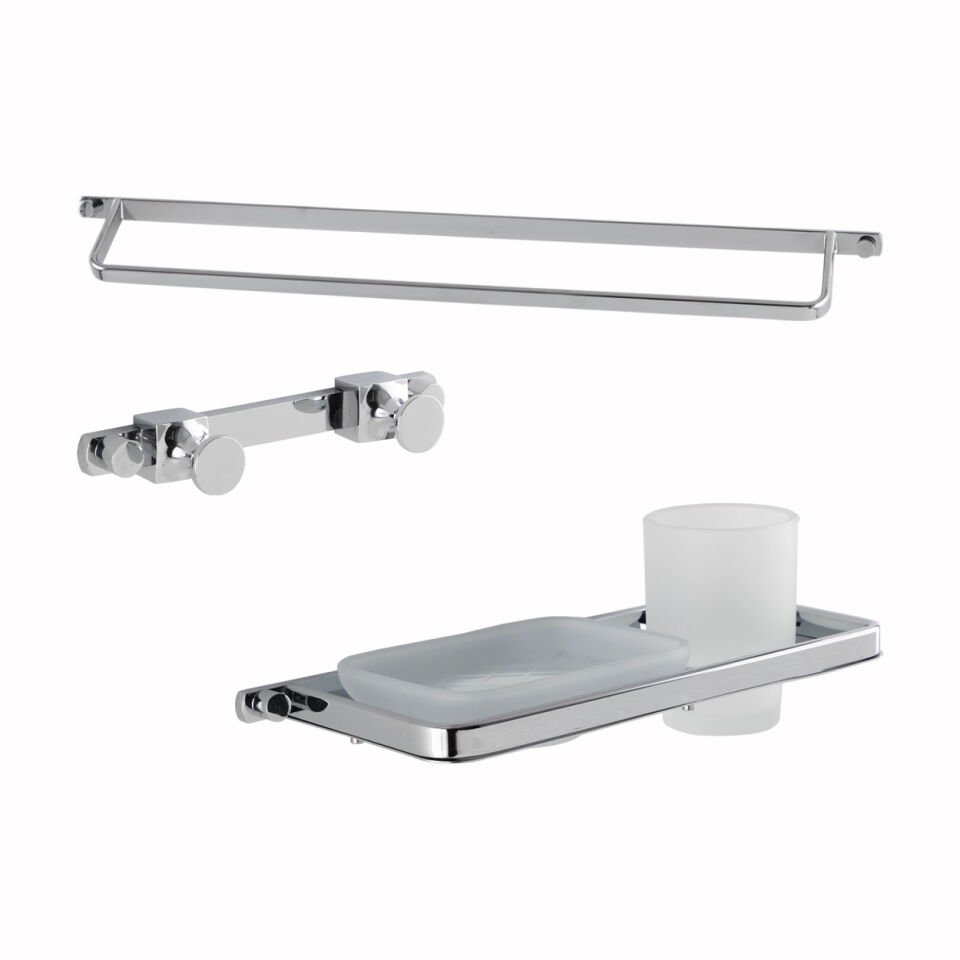 İGK YAPI - Çelik Banyo Mercan Banyo Aksesuar Seti - 37 (3 Parça)
