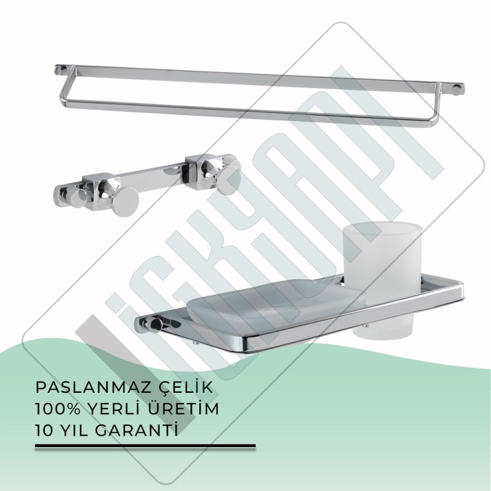İGK YAPI - Çelik Banyo Mercan Banyo Aksesuar Seti - 37 (3 Parça)