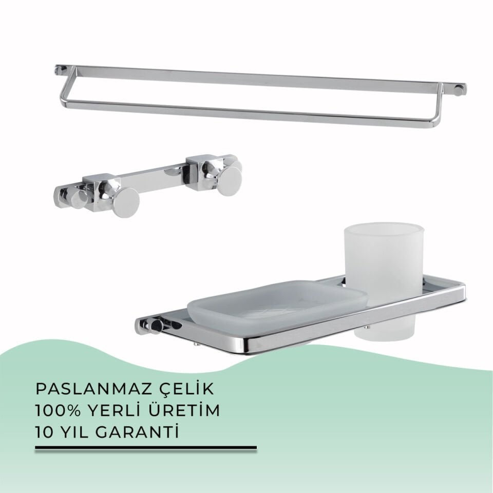 İGK YAPI - Çelik Banyo Mercan Banyo Aksesuar Seti - 37 (3 Parça)