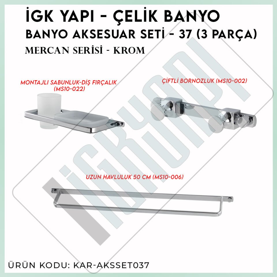 İGK YAPI - Çelik Banyo Mercan Banyo Aksesuar Seti - 37 (3 Parça)