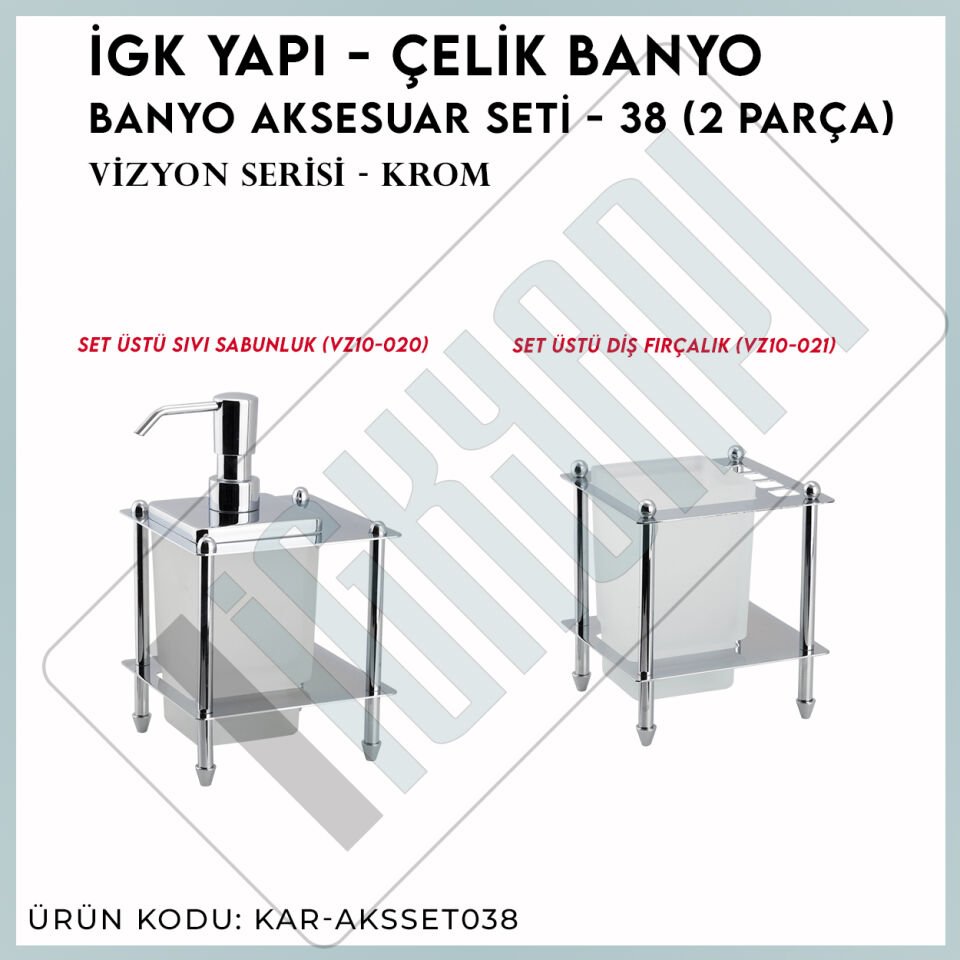 İGK YAPI - Çelik Banyo Vizyon Banyo Aksesuar Seti - 38 (2 Parça)
