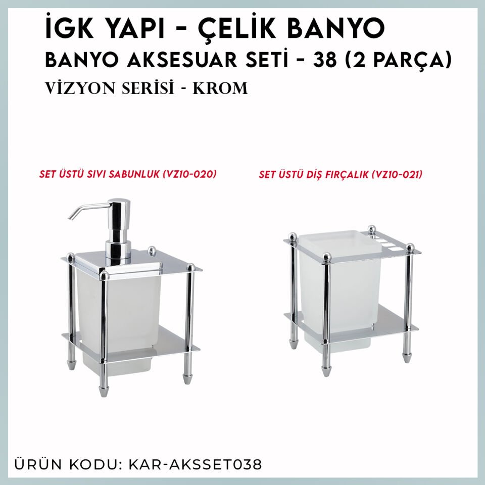 İGK YAPI - Çelik Banyo Vizyon Banyo Aksesuar Seti - 38 (2 Parça)