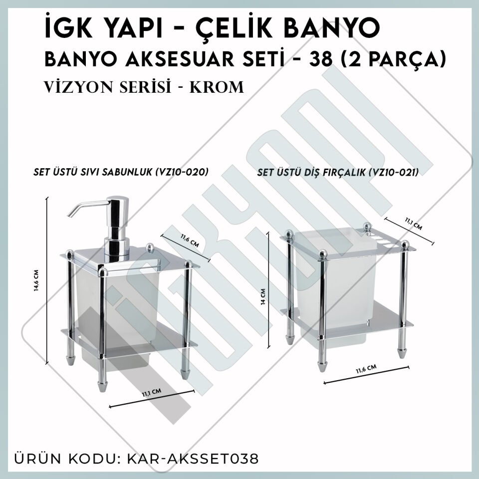 İGK YAPI - Çelik Banyo Vizyon Banyo Aksesuar Seti - 38 (2 Parça)