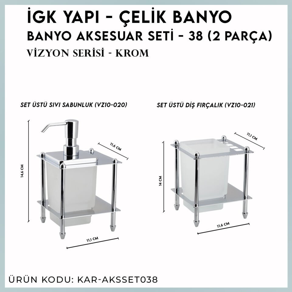 İGK YAPI - Çelik Banyo Vizyon Banyo Aksesuar Seti - 38 (2 Parça)