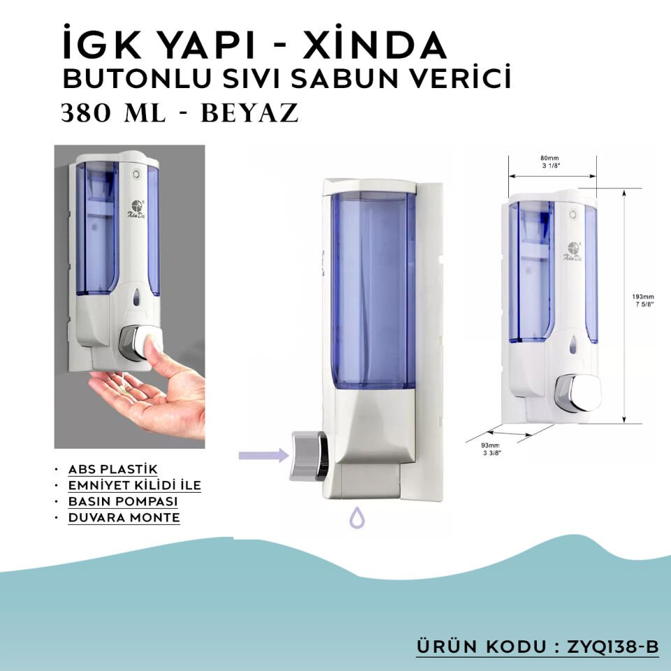 İGK YAPI – XinDa Tekli Butonlu Beyaz Sıvı Sabun Dispanseri (ZYQ138-B)