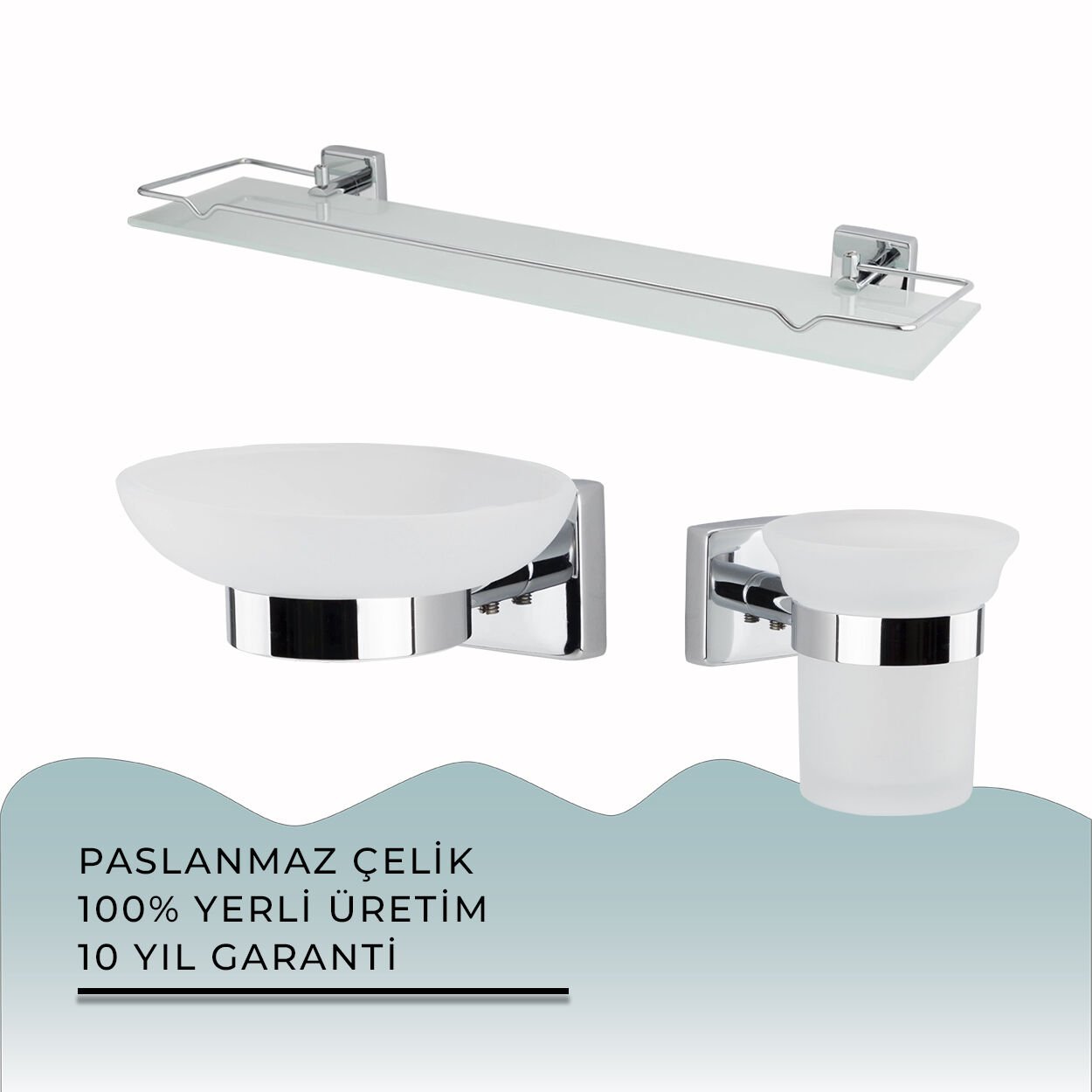 İGK YAPI - Çelik Banyo Vizyon Banyo Aksesuar Seti - 39 (3 Parça)