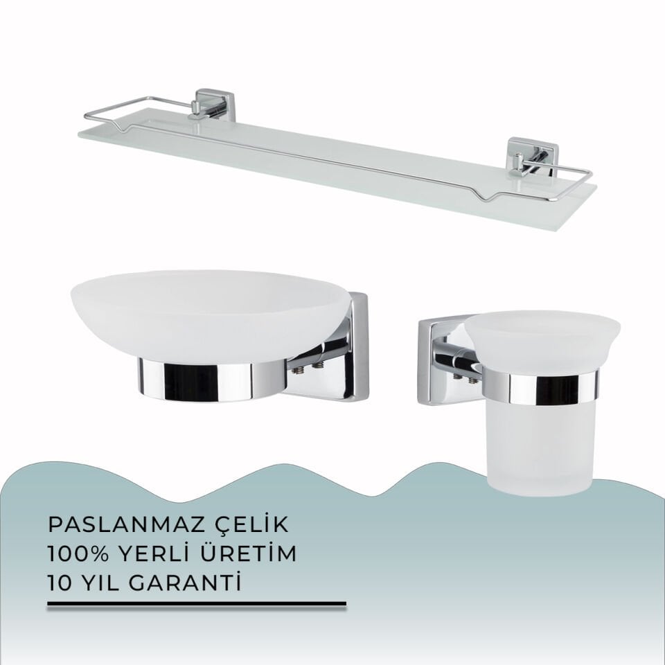 İGK YAPI - Çelik Banyo Vizyon Banyo Aksesuar Seti - 39 (3 Parça)