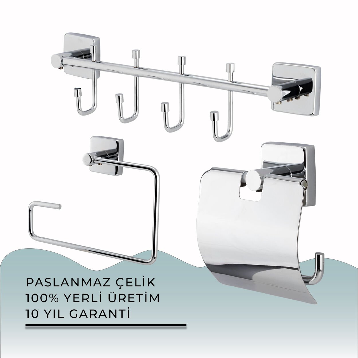 İGK YAPI - Çelik Banyo Vizyon Banyo Aksesuar Seti - 40 (3 Parça)