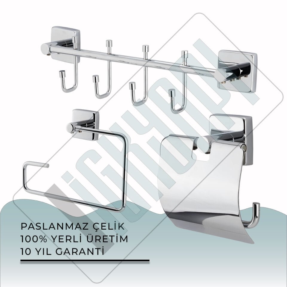 İGK YAPI - Çelik Banyo Vizyon Banyo Aksesuar Seti - 40 (3 Parça)
