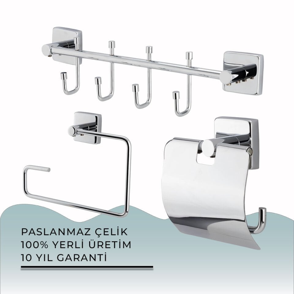 İGK YAPI - Çelik Banyo Vizyon Banyo Aksesuar Seti - 40 (3 Parça)