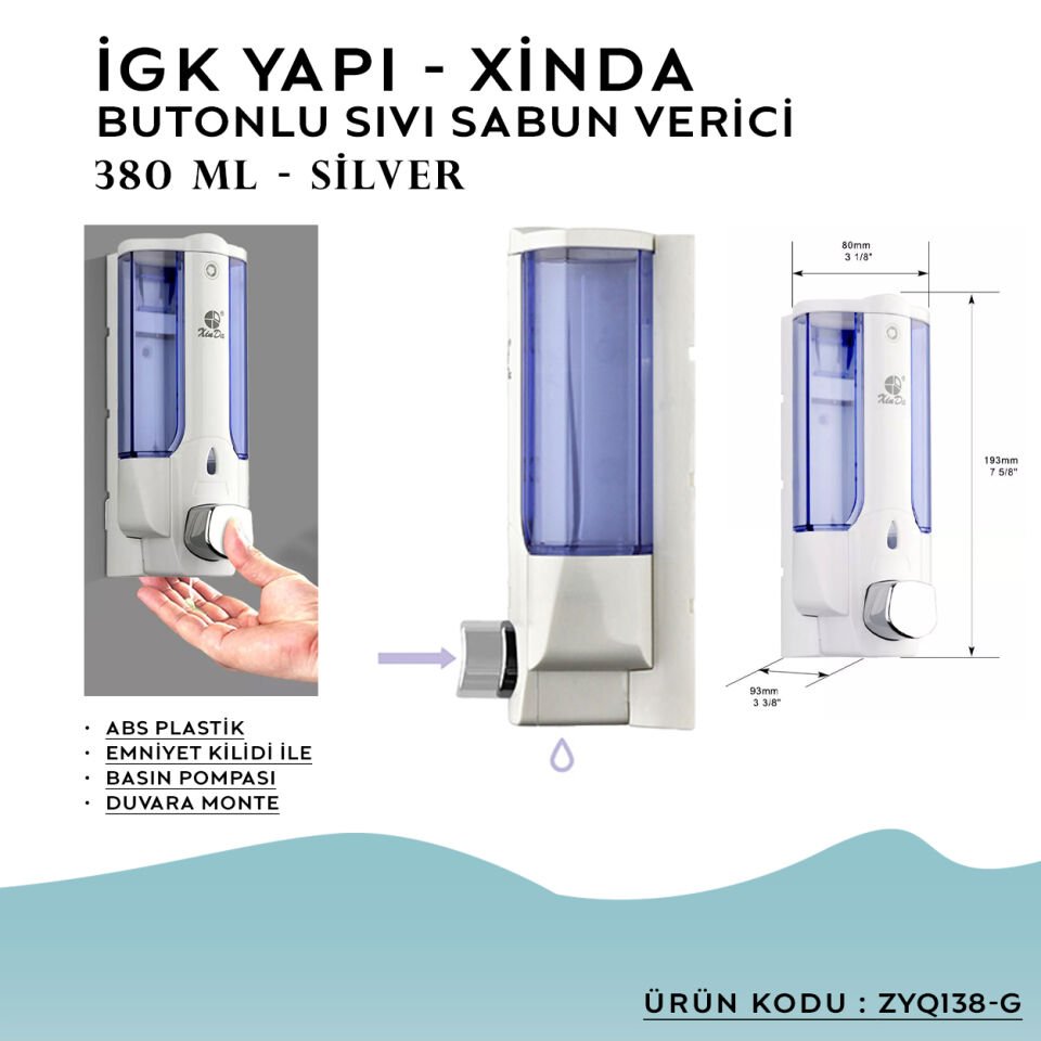 İGK YAPI – XinDa Tekli Butonlu Silver Sıvı Sabun Dispanseri (ZYQ138-G)