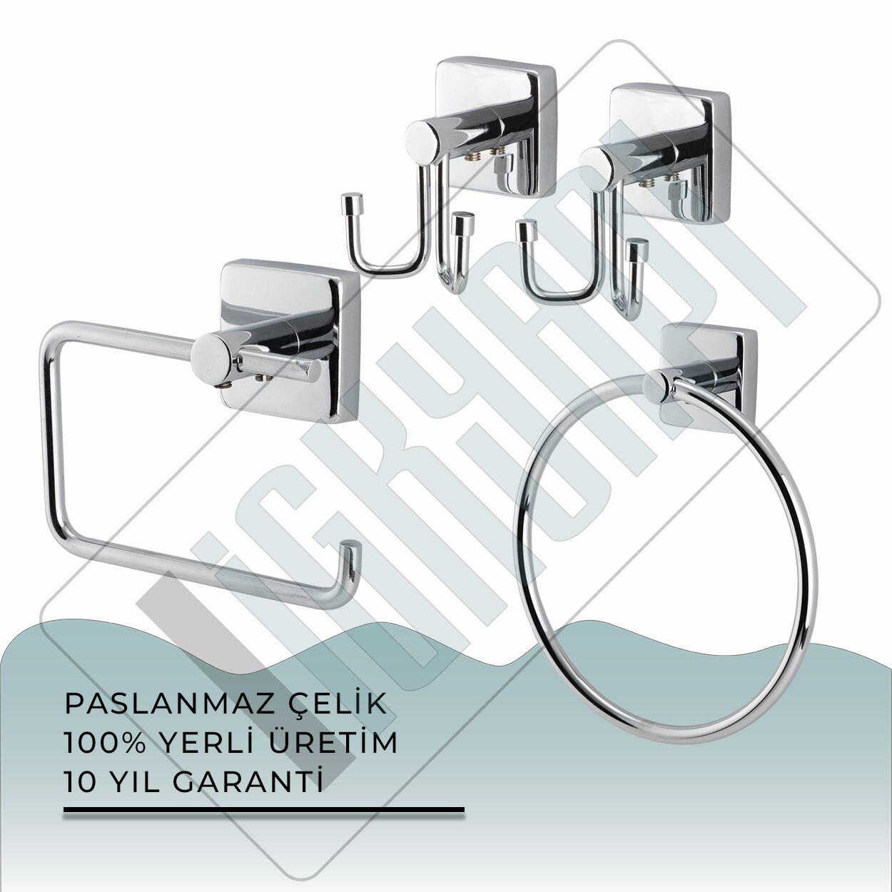 İGK YAPI - Çelik Banyo Vizyon Banyo Aksesuar Seti - 41 (3 Parça)