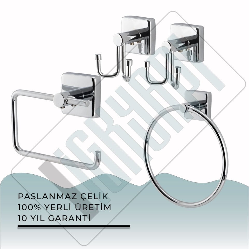 İGK YAPI - Çelik Banyo Vizyon Banyo Aksesuar Seti - 41 (3 Parça)