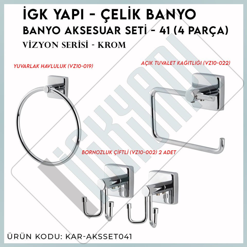 İGK YAPI - Çelik Banyo Vizyon Banyo Aksesuar Seti - 41 (3 Parça)