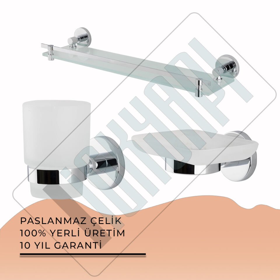 İGK YAPI - Çelik Banyo Flora Banyo Aksesuar Seti - 42 (3 Parça)