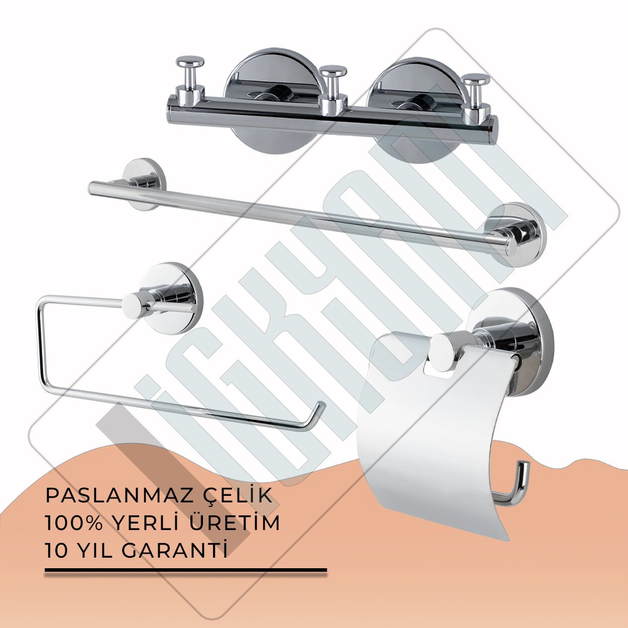 İGK YAPI - Çelik Banyo Flora Banyo Aksesuar Seti - 43 (4 Parça)