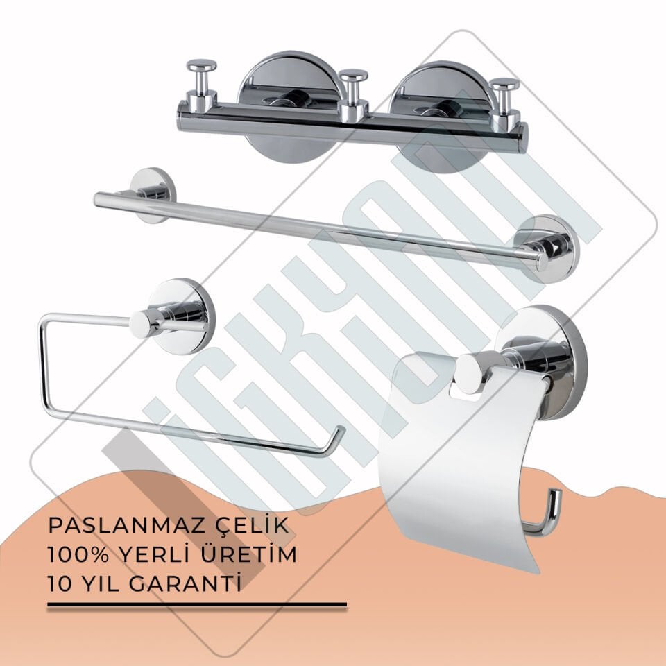 İGK YAPI - Çelik Banyo Flora Banyo Aksesuar Seti - 43 (4 Parça)