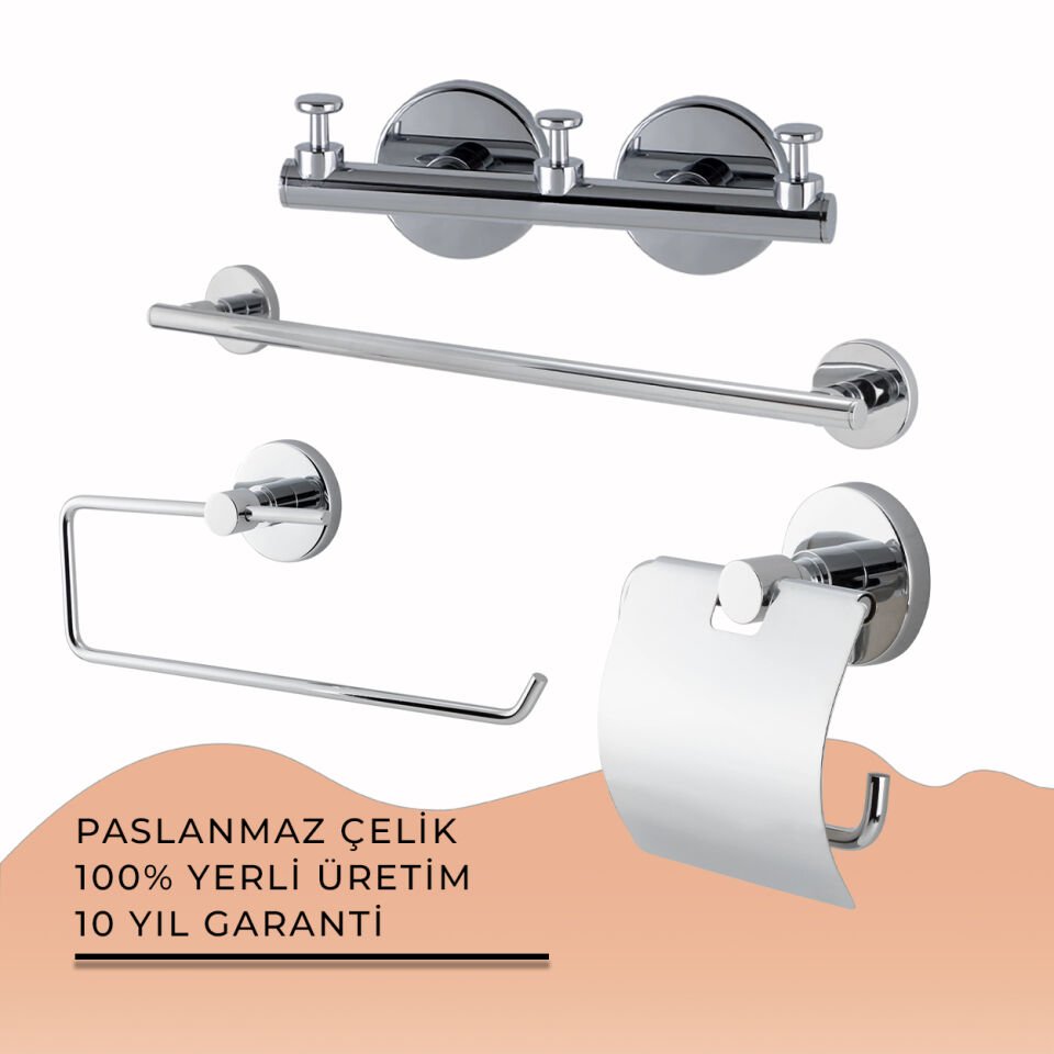 İGK YAPI - Çelik Banyo Flora Banyo Aksesuar Seti - 43 (4 Parça)