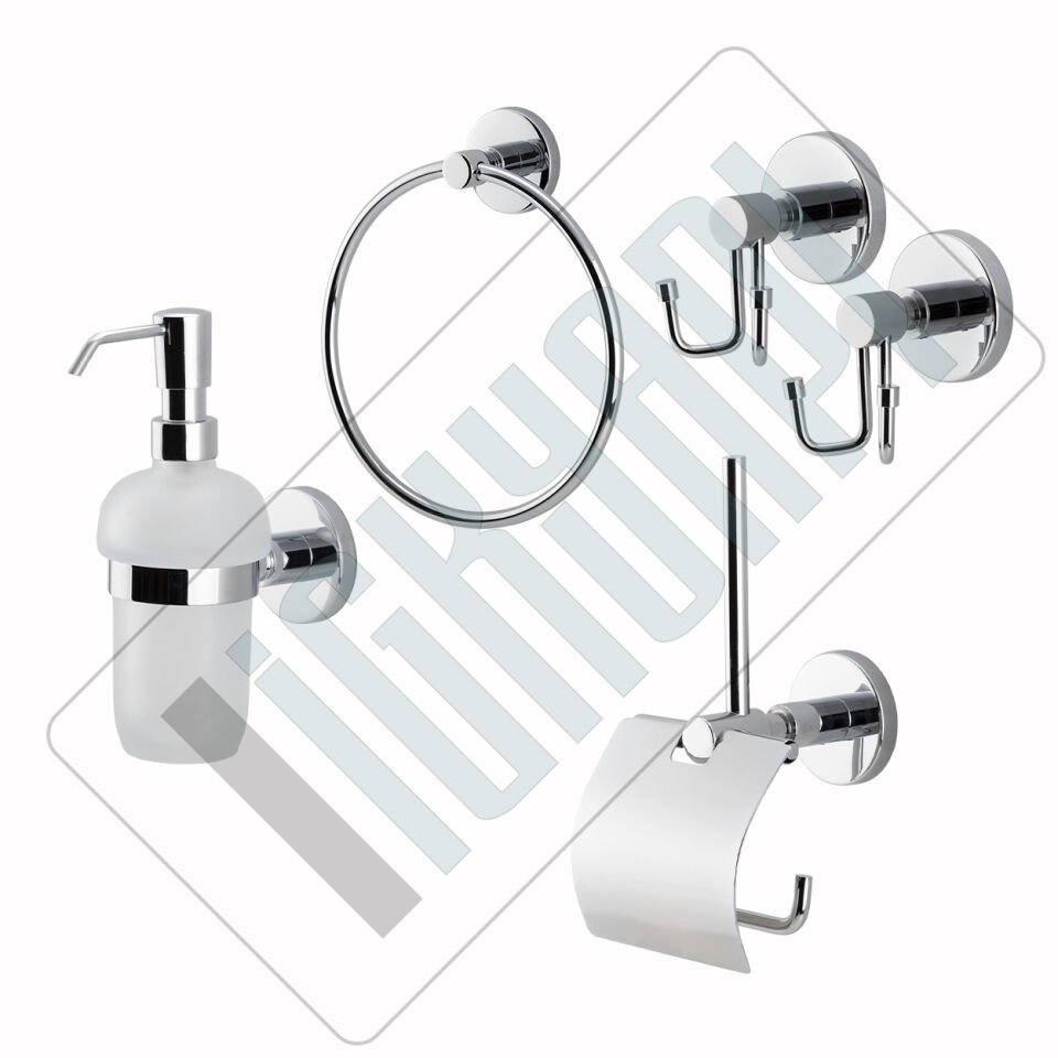 İGK YAPI - Çelik Banyo Flora Banyo Aksesuar Seti - 44 (5 Parça)