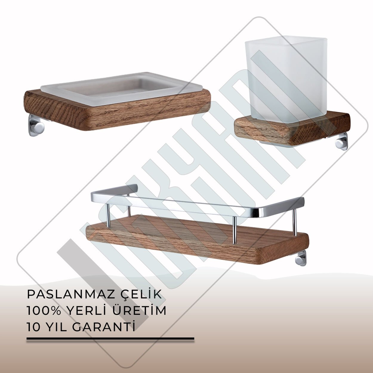 İGK YAPI - Çelik Banyo Selvi Banyo Aksesuar Seti - 45 (3 Parça)