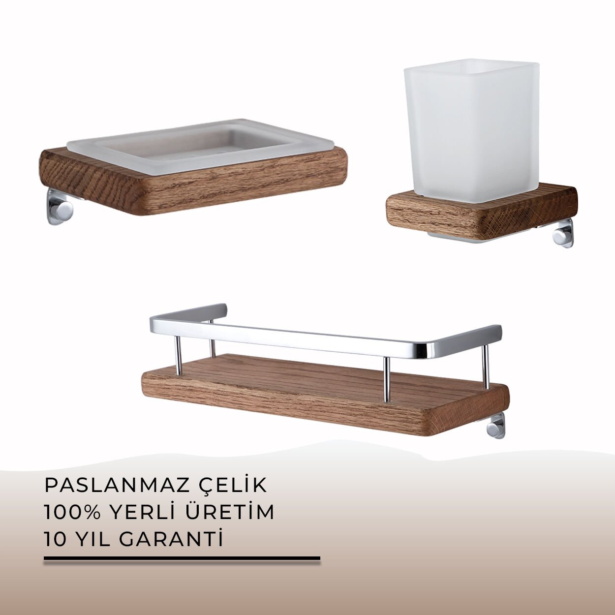 İGK YAPI - Çelik Banyo Selvi Banyo Aksesuar Seti - 45 (3 Parça)