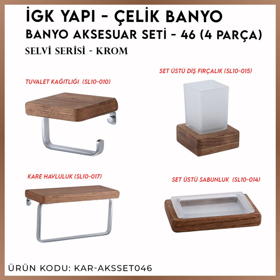 İGK YAPI - Çelik Banyo Selvi Banyo Aksesuar Seti - 46 (4 Parça)