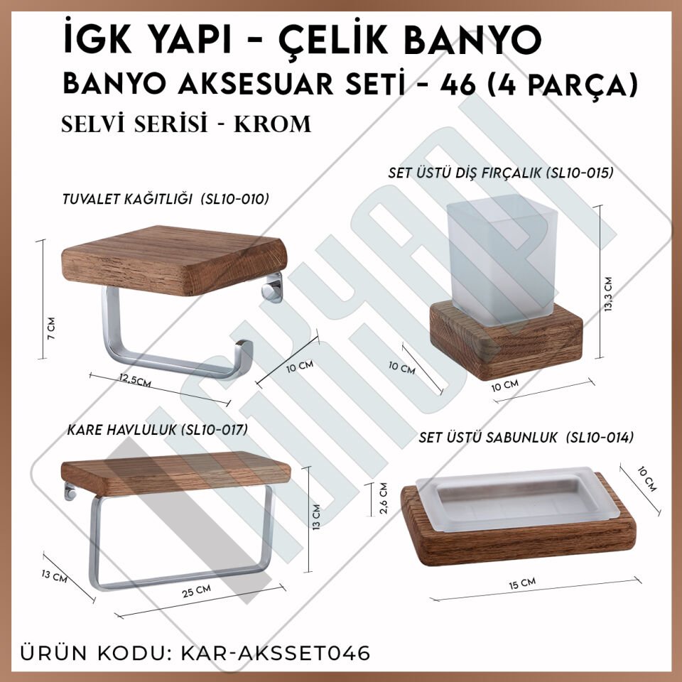 İGK YAPI - Çelik Banyo Selvi Banyo Aksesuar Seti - 46 (4 Parça)