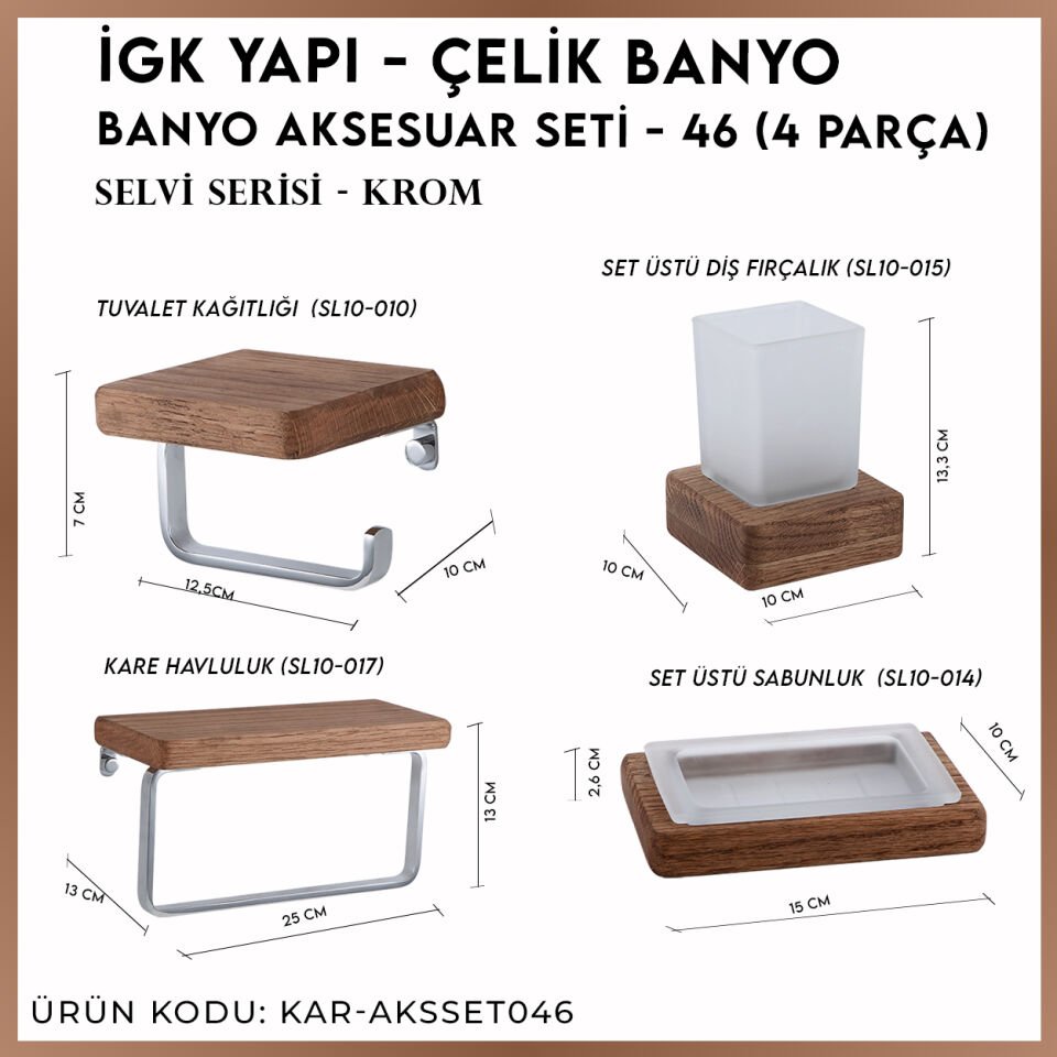 İGK YAPI - Çelik Banyo Selvi Banyo Aksesuar Seti - 46 (4 Parça)