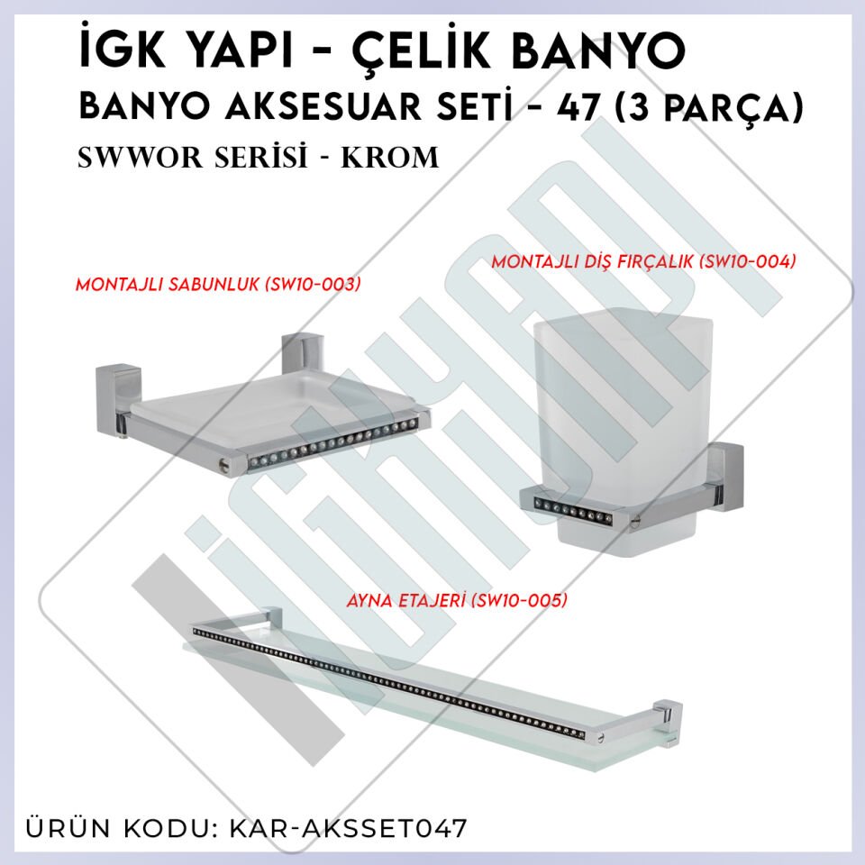İGK YAPI - Çelik Banyo Swwor Banyo Aksesuar Seti - 47 (3 Parça)