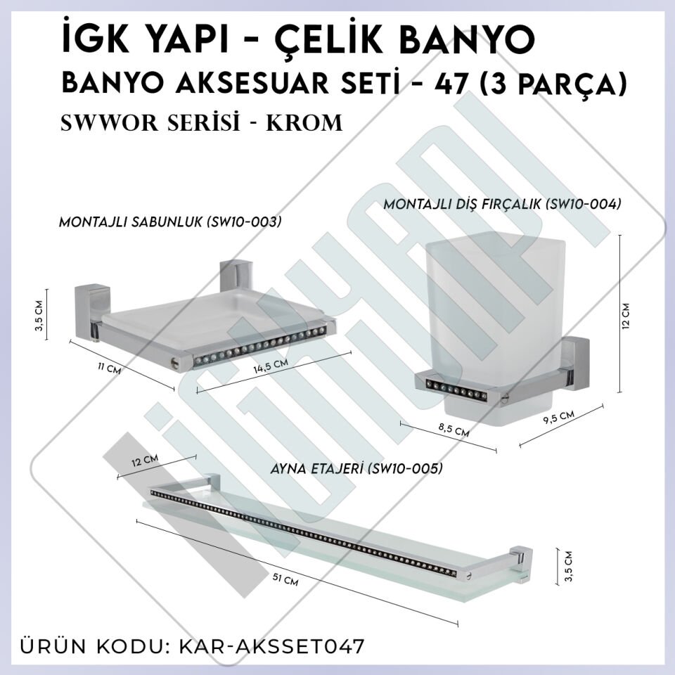 İGK YAPI - Çelik Banyo Swwor Banyo Aksesuar Seti - 47 (3 Parça)
