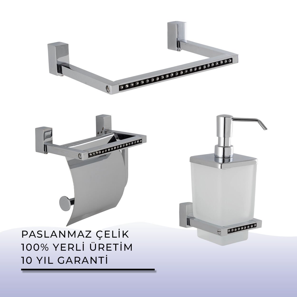 İGK YAPI - Çelik Banyo Swwor Banyo Aksesuar Seti - 48 (3 Parça)