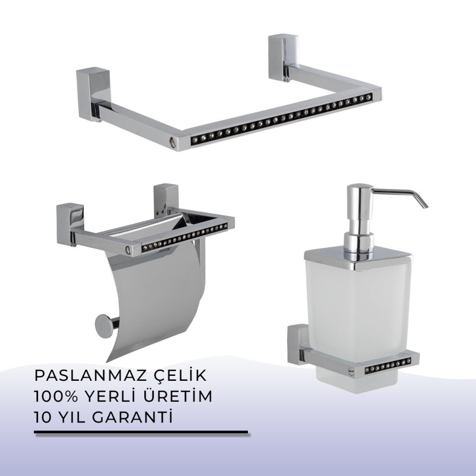 İGK YAPI - Çelik Banyo Swwor Banyo Aksesuar Seti - 48 (3 Parça)