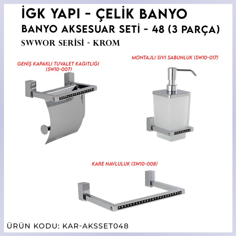İGK YAPI - Çelik Banyo Swwor Banyo Aksesuar Seti - 48 (3 Parça)