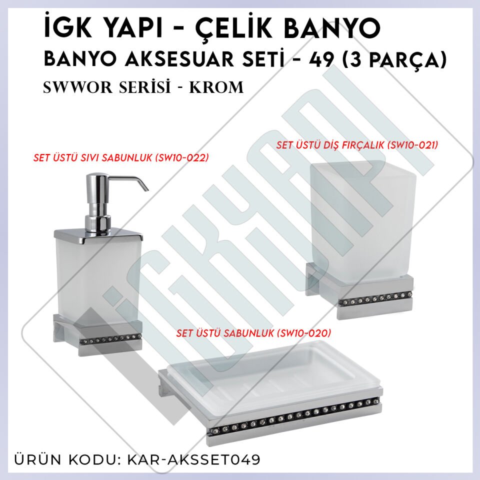 İGK YAPI - Çelik Banyo Swwor Banyo Aksesuar Seti - 49 (3 Parça)