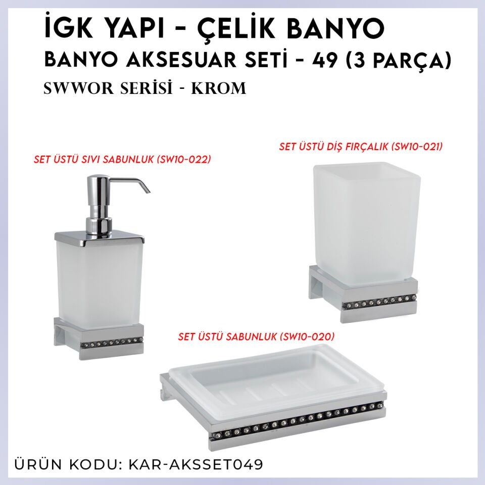 İGK YAPI - Çelik Banyo Swwor Banyo Aksesuar Seti - 49 (3 Parça)