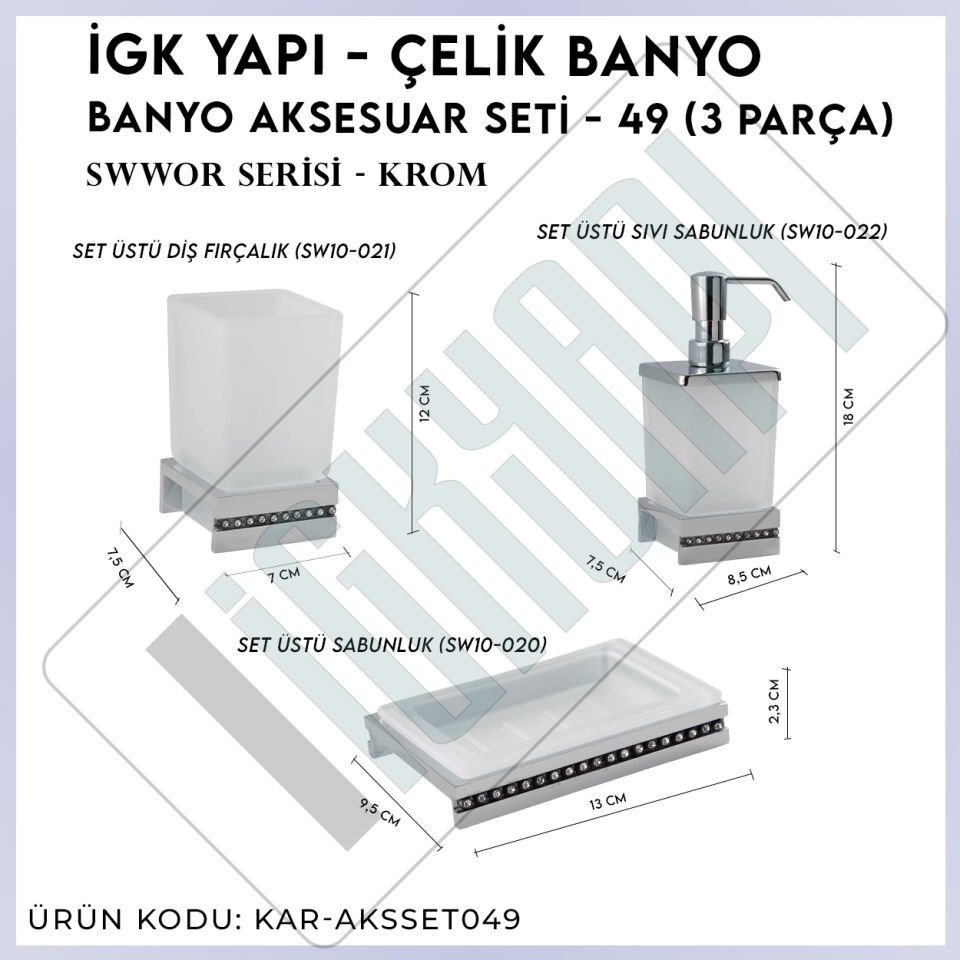 İGK YAPI - Çelik Banyo Swwor Banyo Aksesuar Seti - 49 (3 Parça)