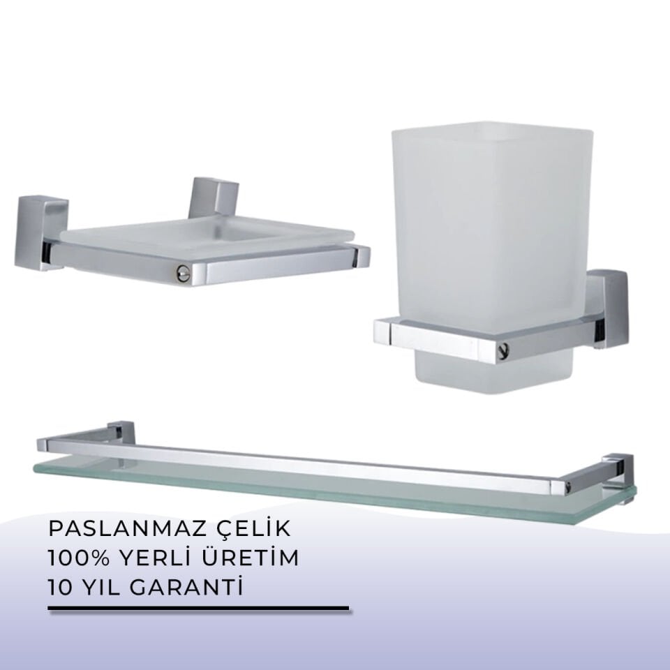 İGK YAPI - Çelik Banyo Swwor Banyo Aksesuar Seti - 50 (3 Parça)