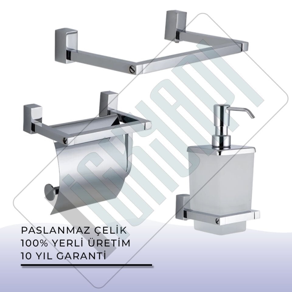İGK YAPI - Çelik Banyo Swwor Banyo Aksesuar Seti - 51 (3 Parça)
