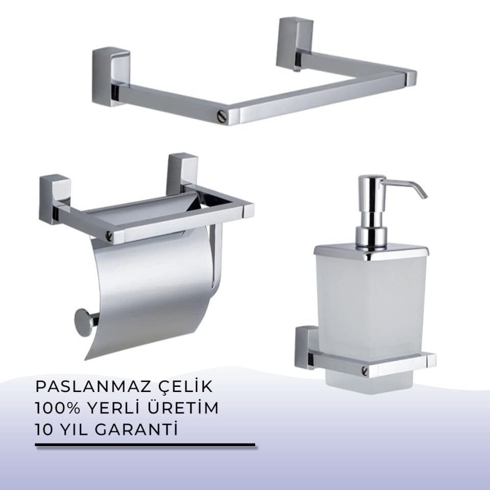 İGK YAPI - Çelik Banyo Swwor Banyo Aksesuar Seti - 51 (3 Parça)