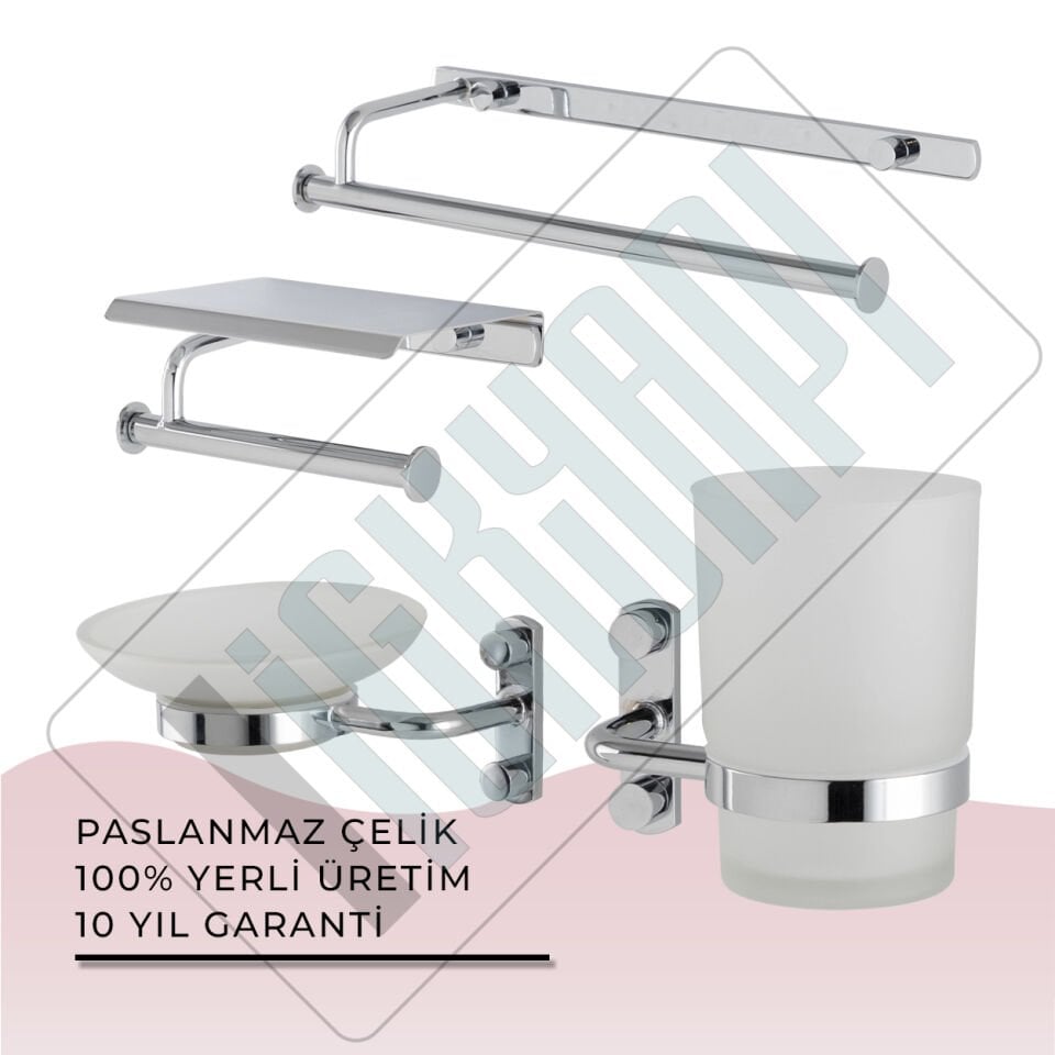 İGK YAPI - Çelik Banyo Vera Banyo Aksesuar Seti - 52 (4 Parça)